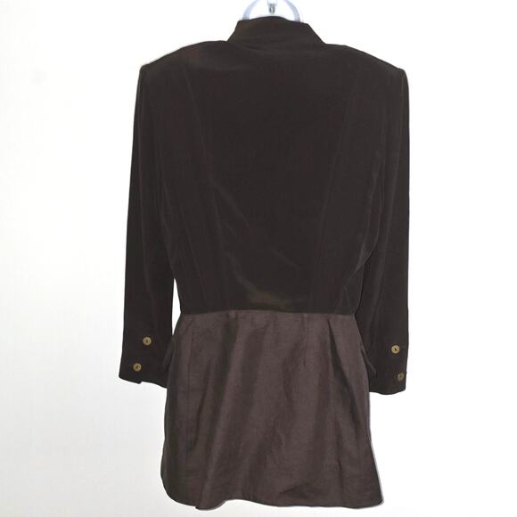 Vintage 1980's Claude Montana Blazer Blouse Brown Silk Raw Silk Button Front  8 - Picture 2 of 13